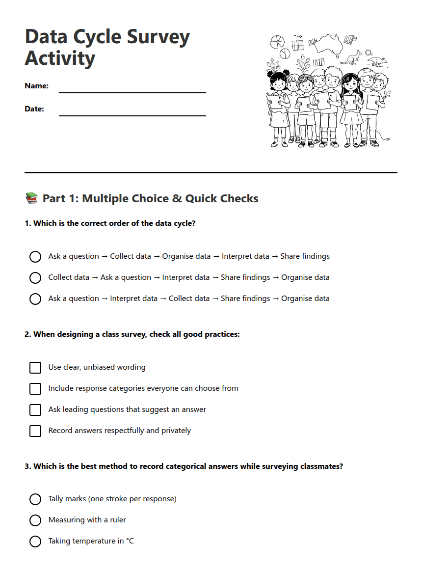 Data Cycle Survey Activity worksheet preview
