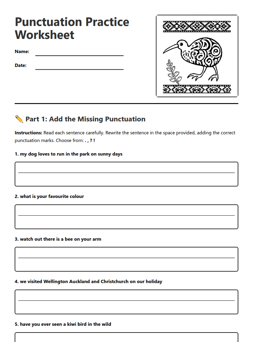 Punctuation Practice Worksheet