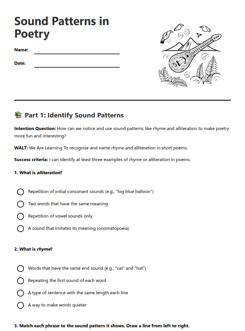 Sound Patterns in Poetry worksheet preview