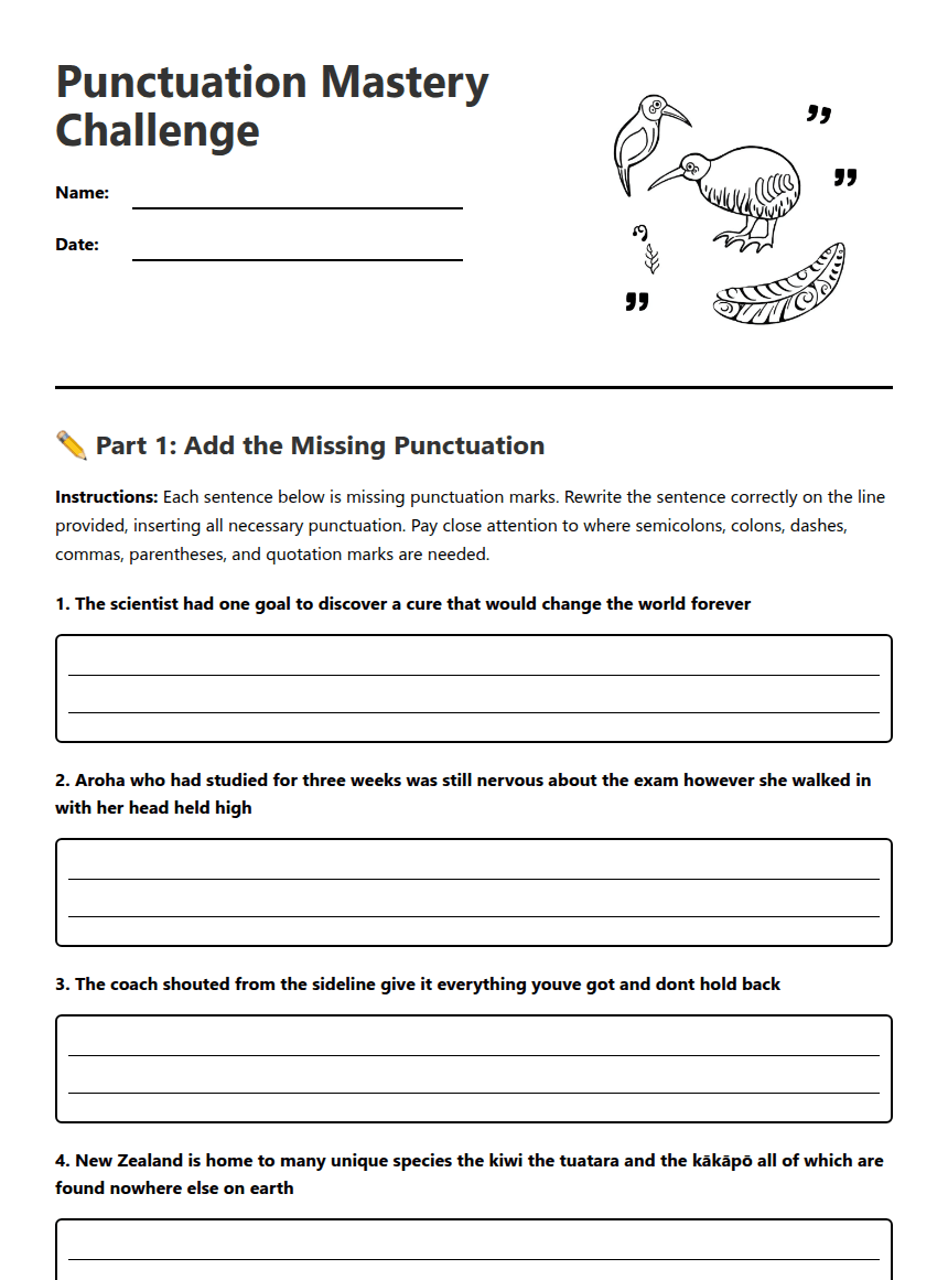 Punctuation Mastery Challenge worksheet preview