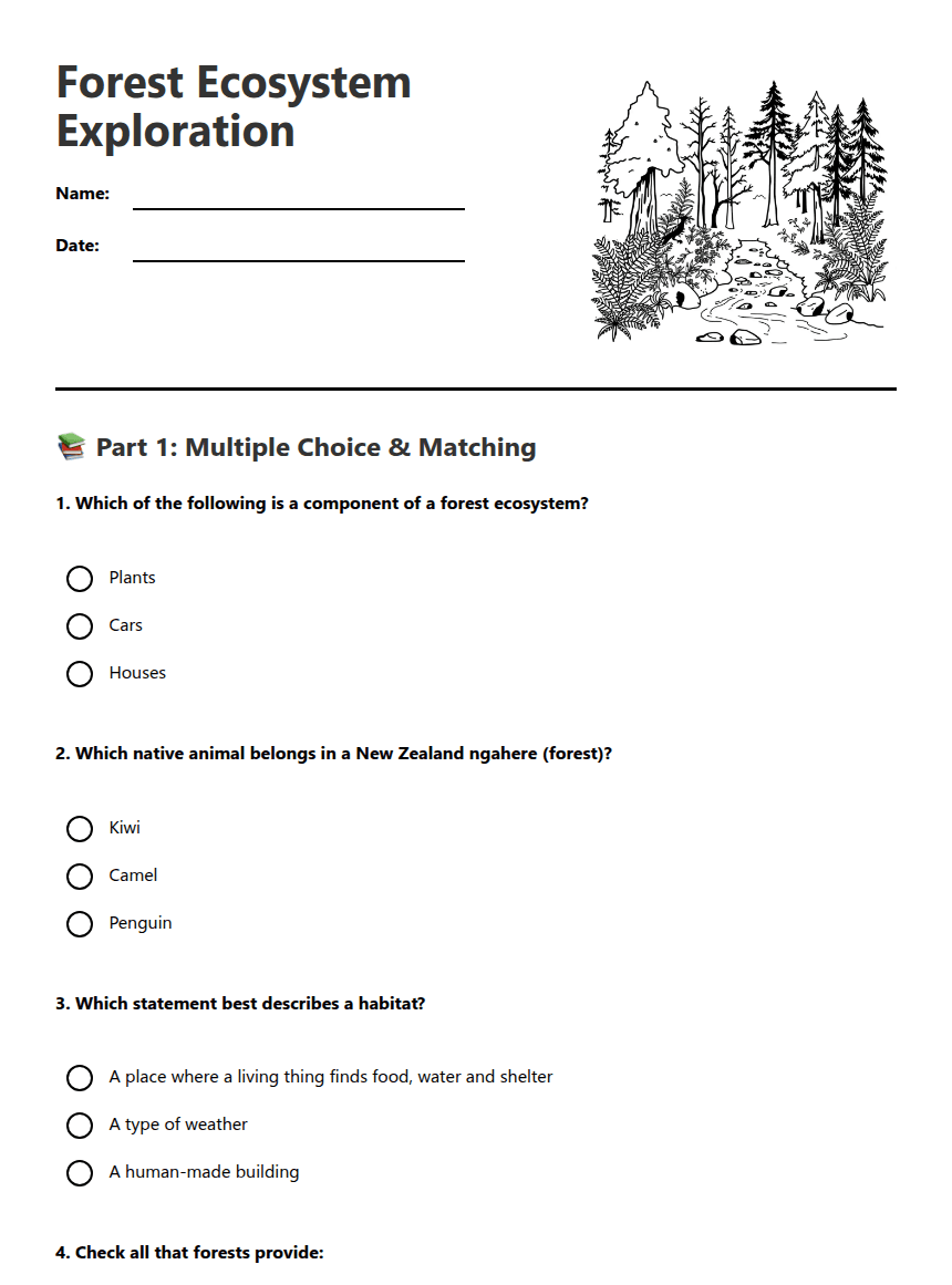 Forest Ecosystem Exploration worksheet preview