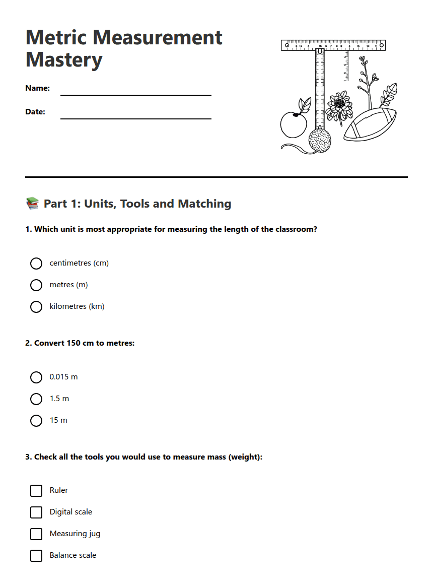 Metric Measurement Mastery worksheet preview