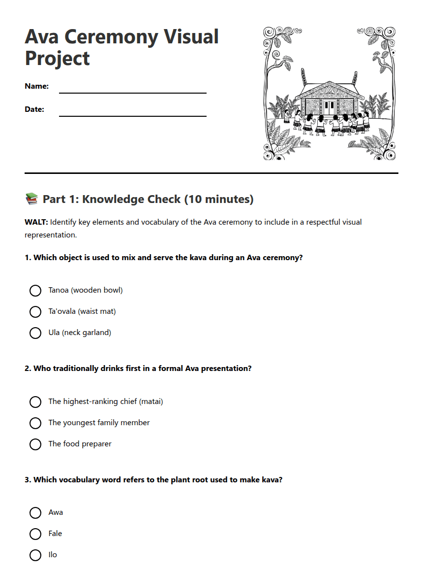Ava Ceremony Visual Project worksheet preview