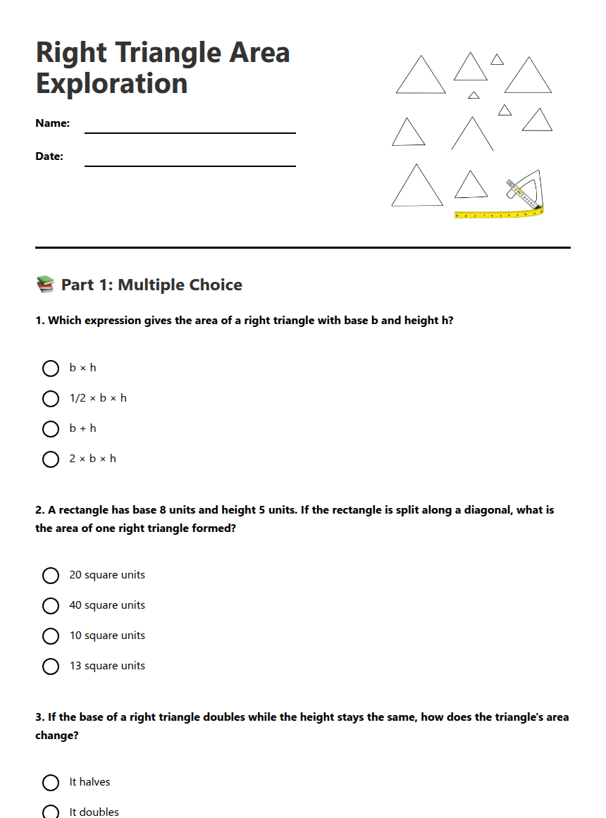 Right Triangle Area Exploration worksheet preview