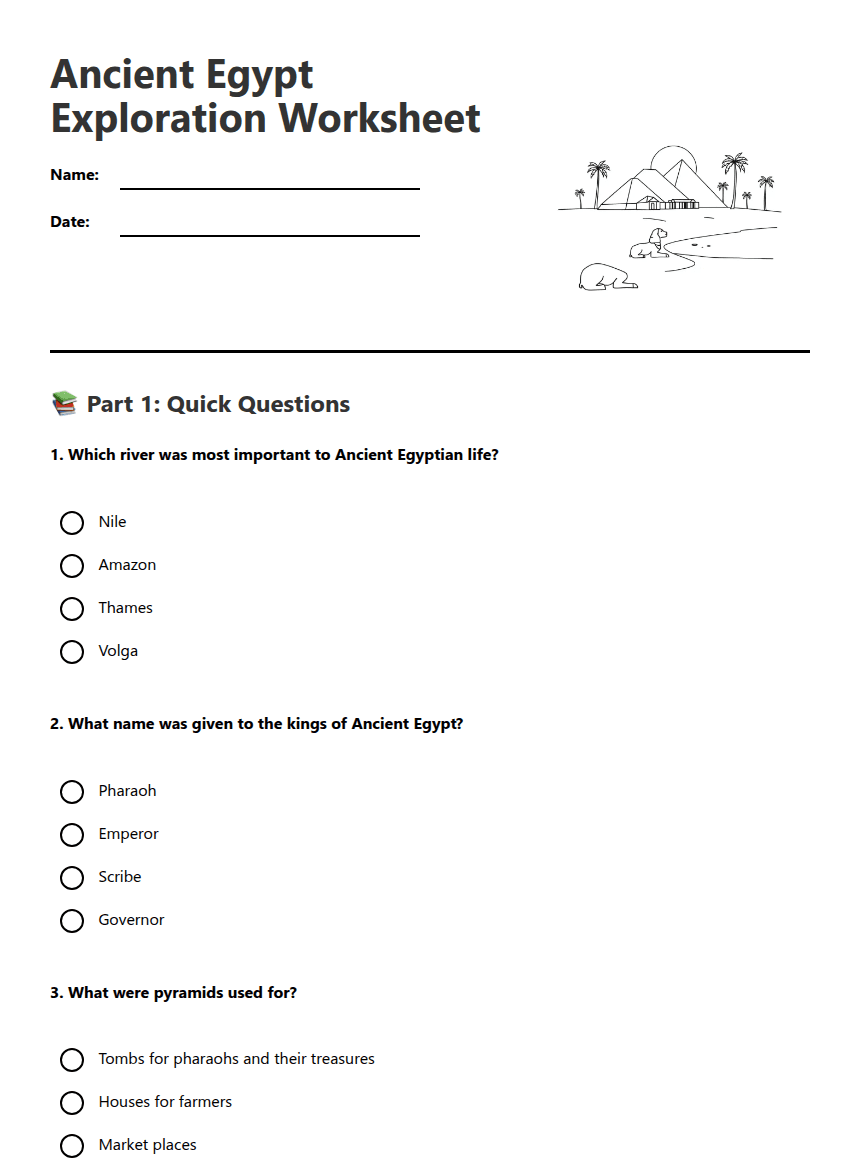 Ancient Egypt Exploration Worksheet worksheet preview
