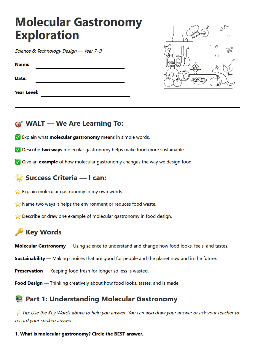 Molecular Gastronomy Exploration worksheet preview