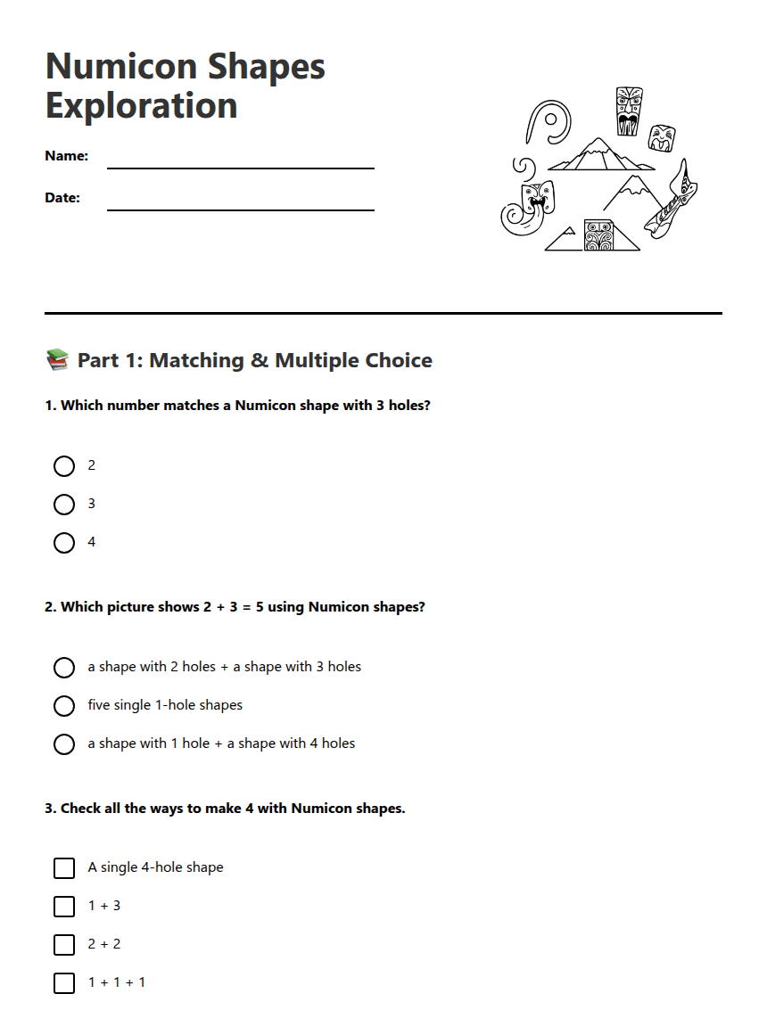 Numicon Shapes Exploration worksheet preview