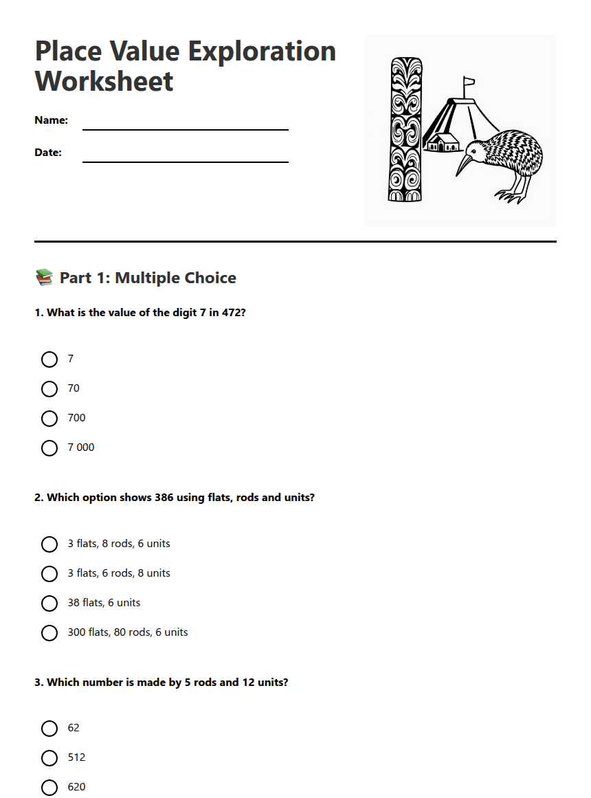 Place Value Exploration Worksheet worksheet preview