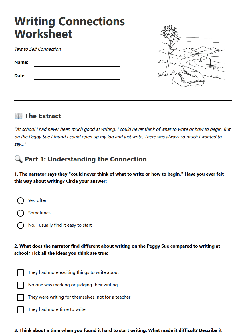 Writing Connections Worksheet worksheet preview