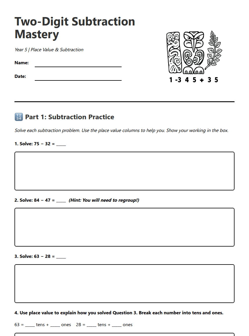 Two-Digit Subtraction Mastery worksheet preview