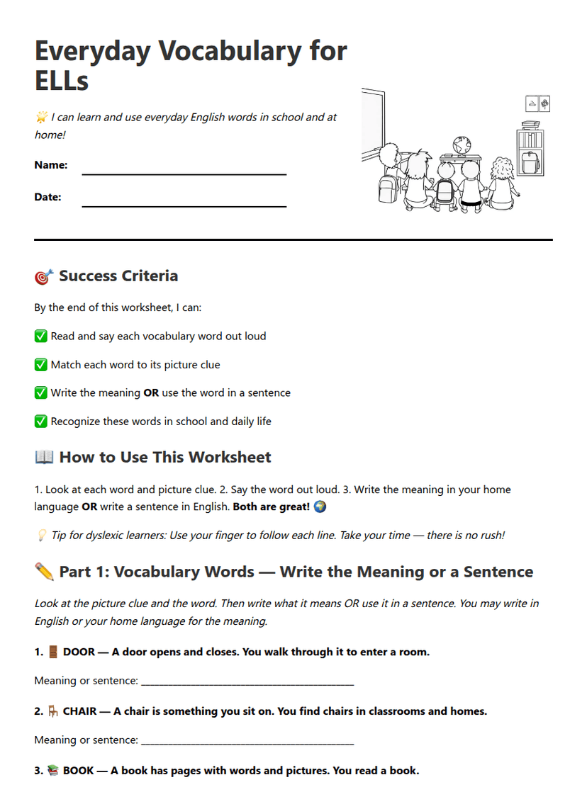 Everyday Vocabulary for ELLs