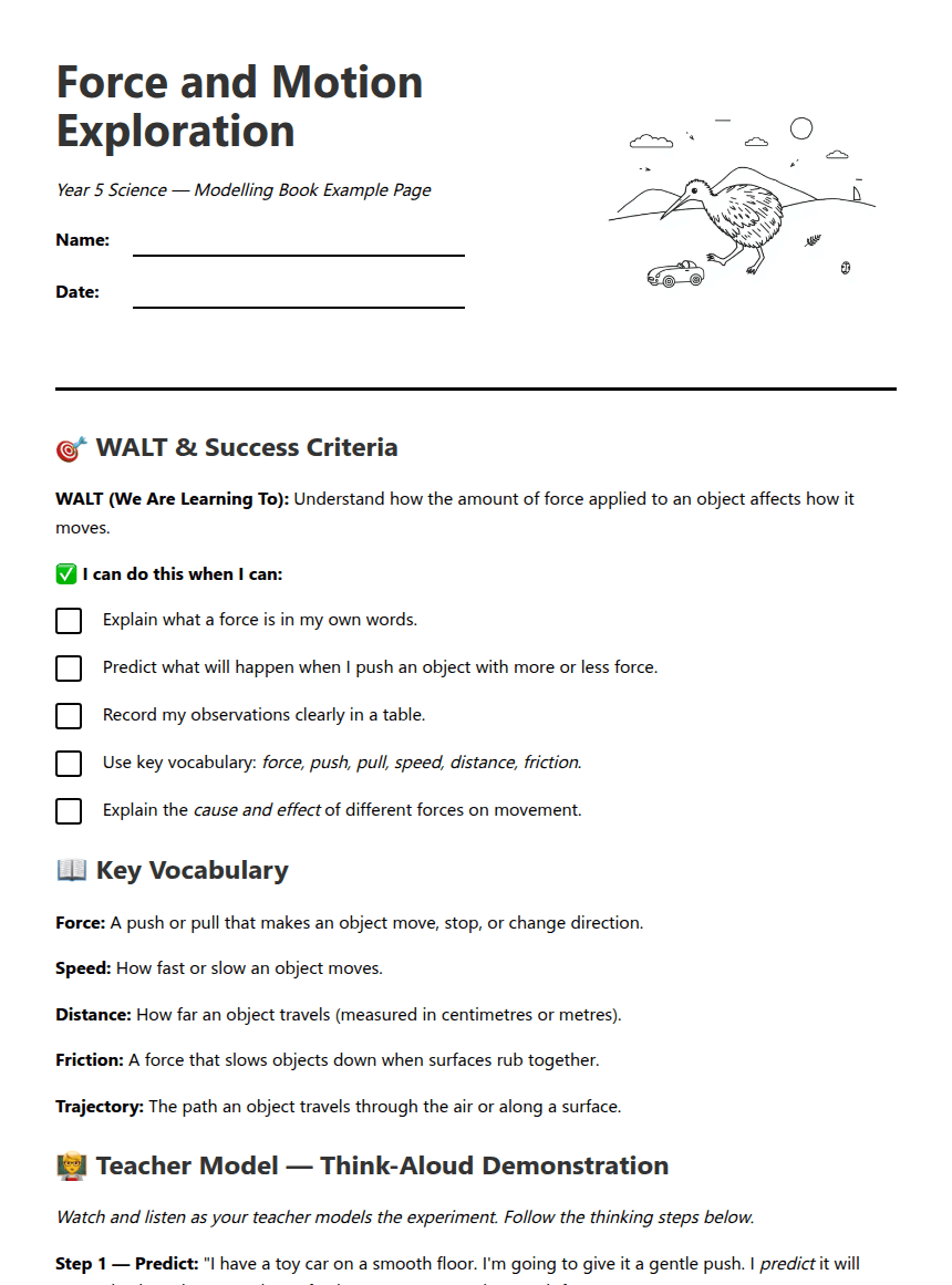 Force and Motion Exploration worksheet preview