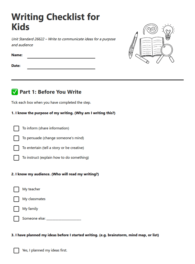 Writing Checklist for Kids