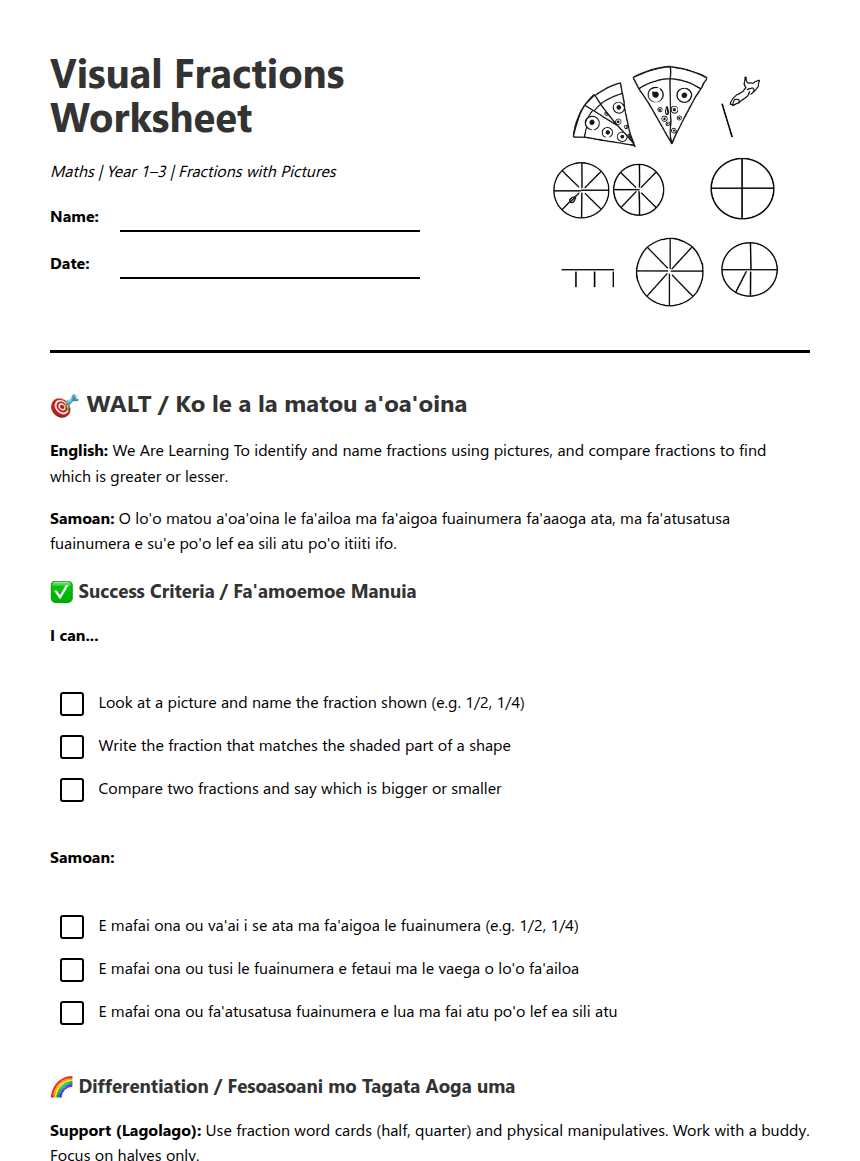 Visual Fractions Worksheet worksheet preview