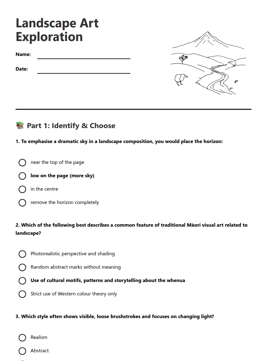 Landscape Art Exploration worksheet preview