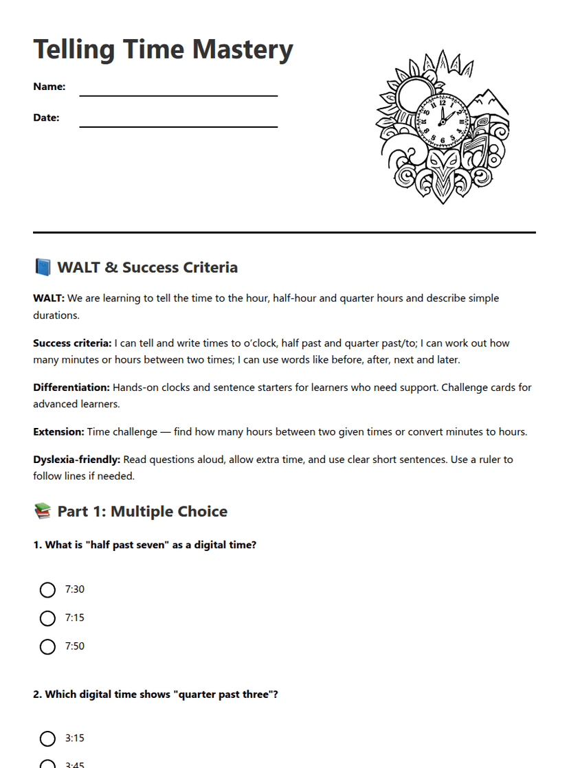 Telling Time Mastery