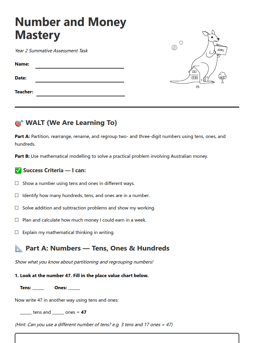 Number and Money Mastery worksheet preview