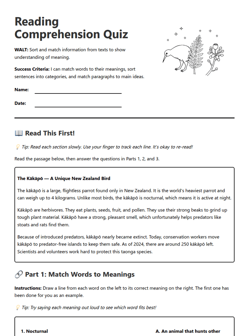Reading Comprehension Quiz