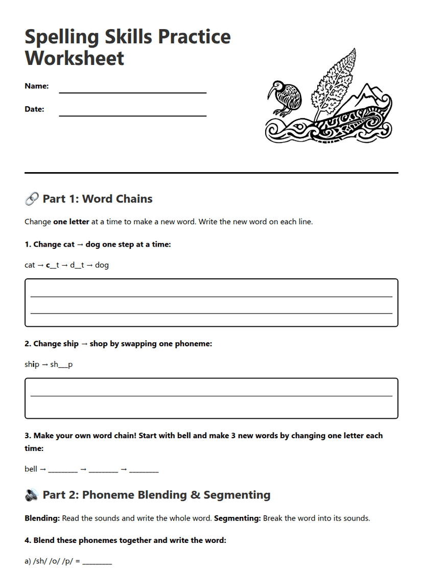 Spelling Skills Practice Worksheet