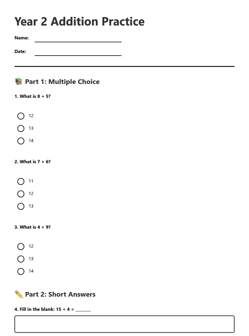 Year 2 Addition Practice