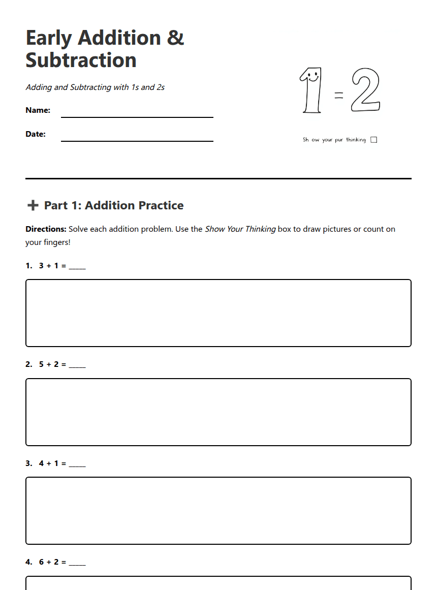Early Addition & Subtraction worksheet preview