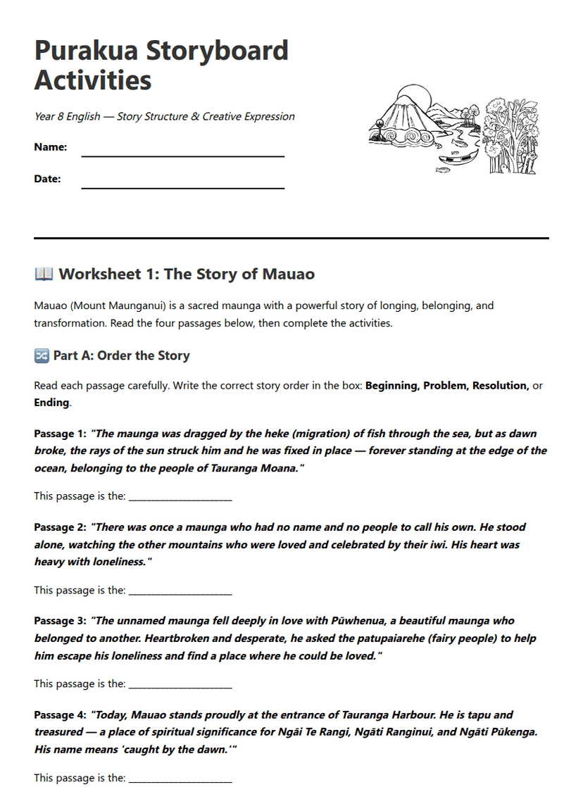 Purakua Storyboard Activities