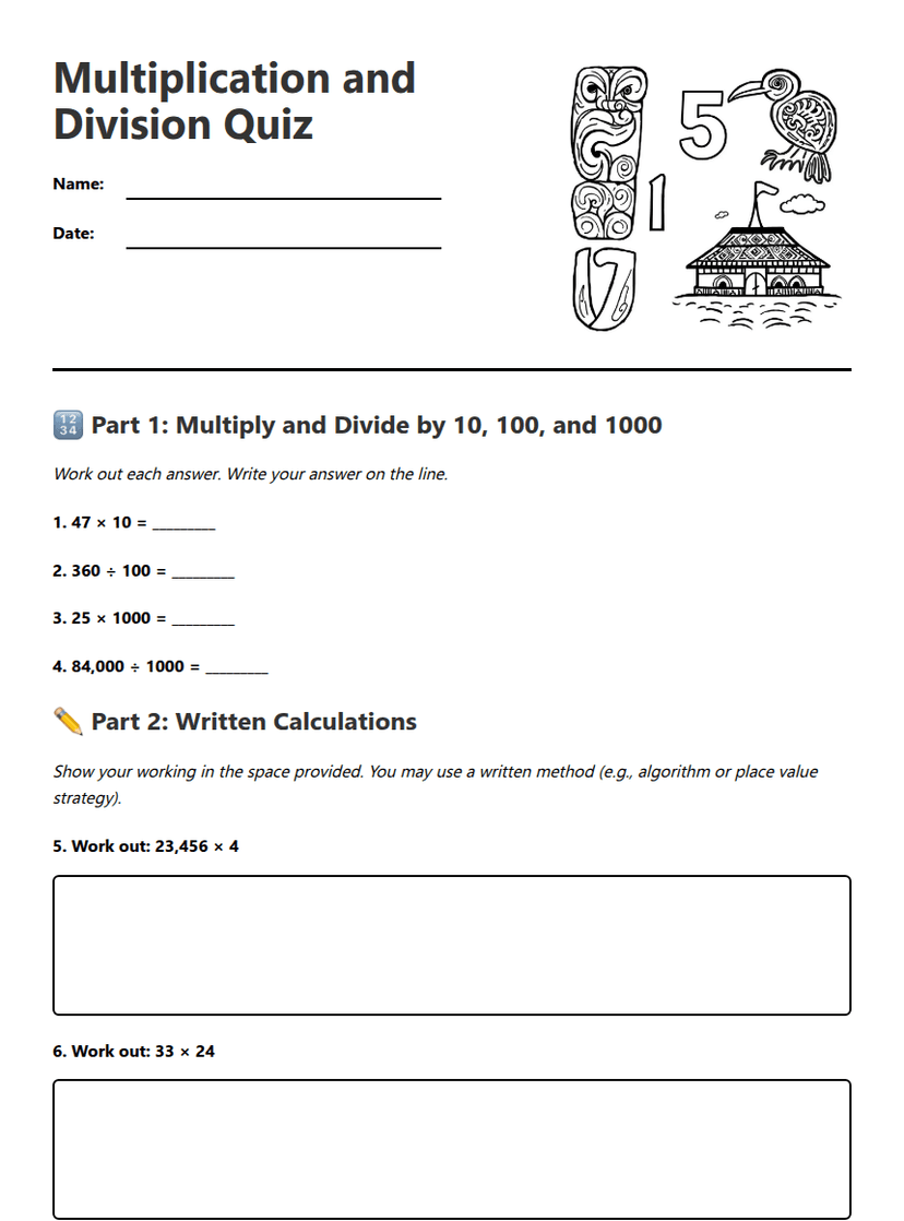 Multiplication and Division Quiz