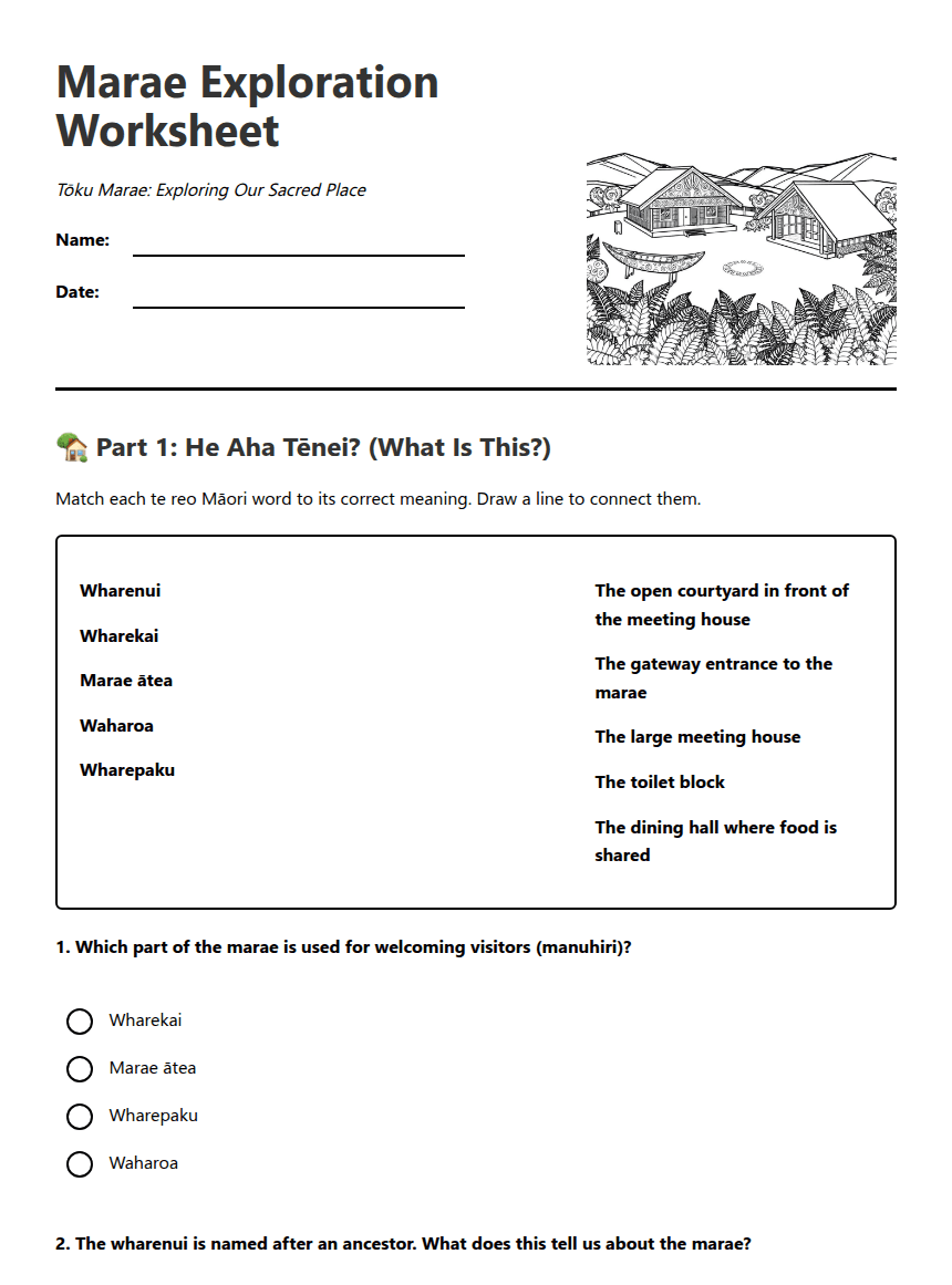 Marae Exploration Worksheet worksheet preview