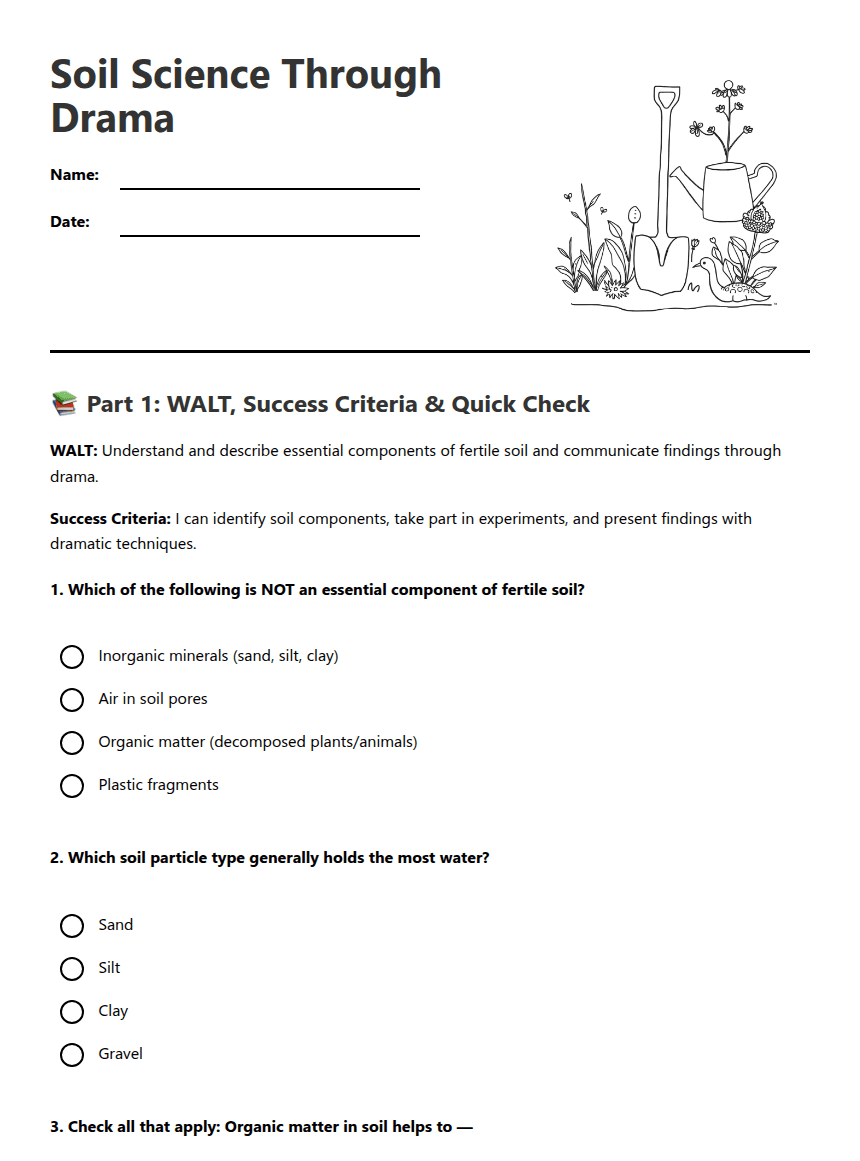 Soil Science Through Drama worksheet preview