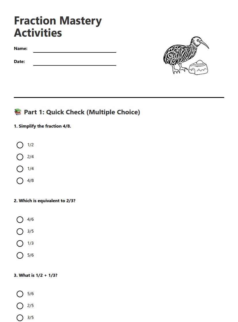 Fraction Mastery Activities