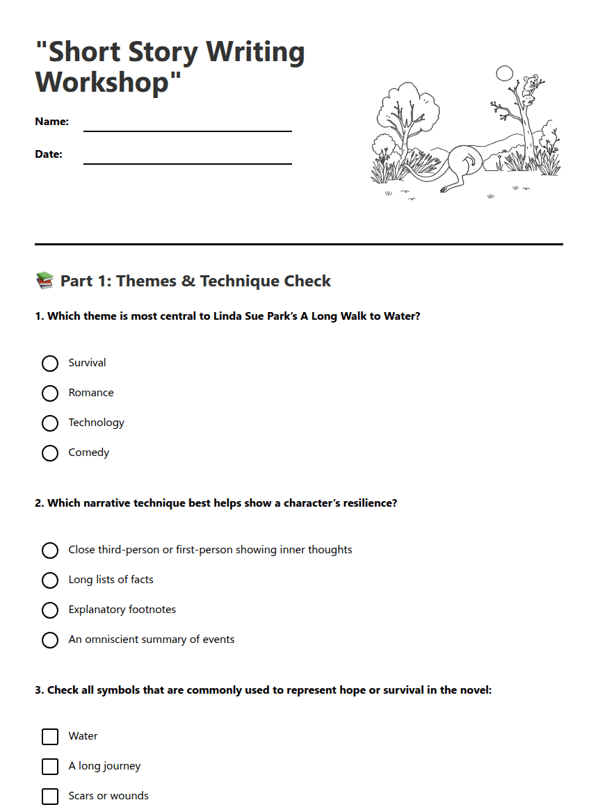 "Short Story Writing Workshop" worksheet preview
