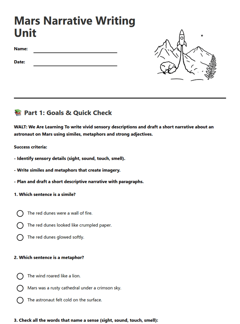 Mars Narrative Writing Unit