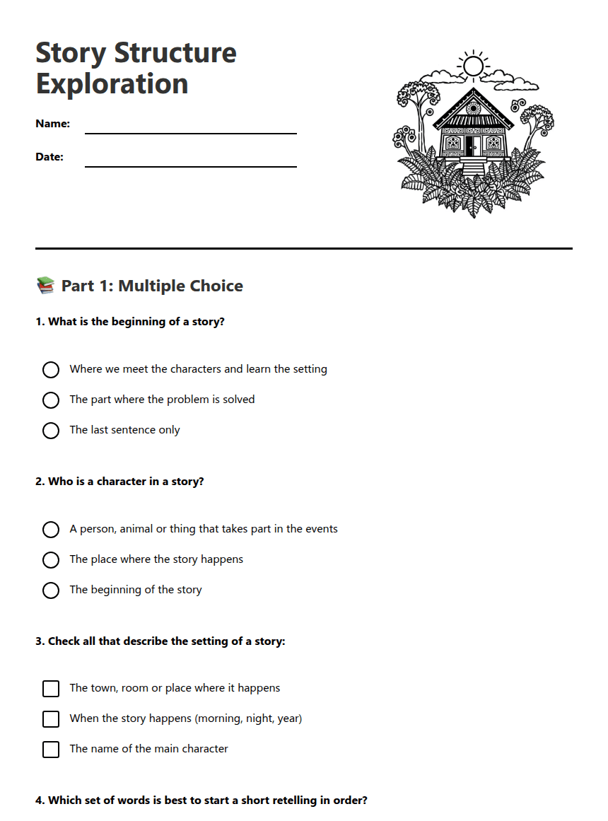 Story Structure Exploration worksheet preview