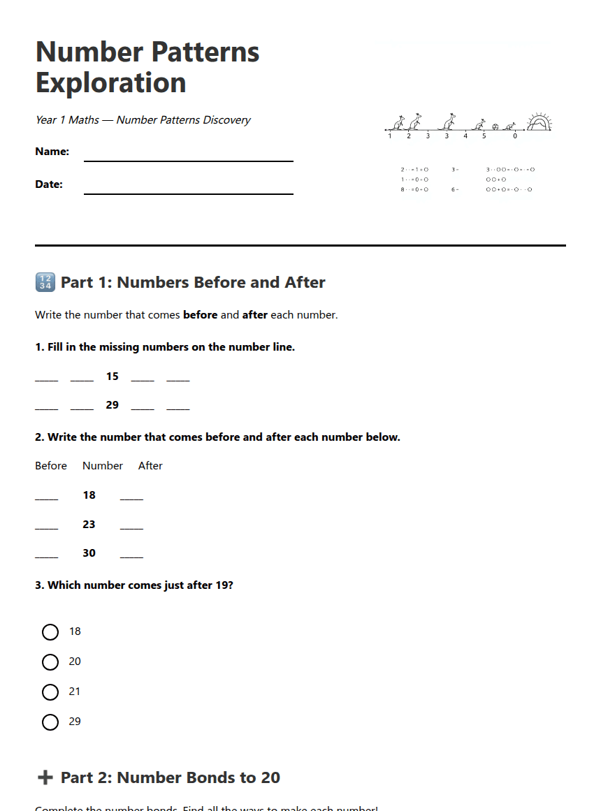 Number Patterns Exploration worksheet preview