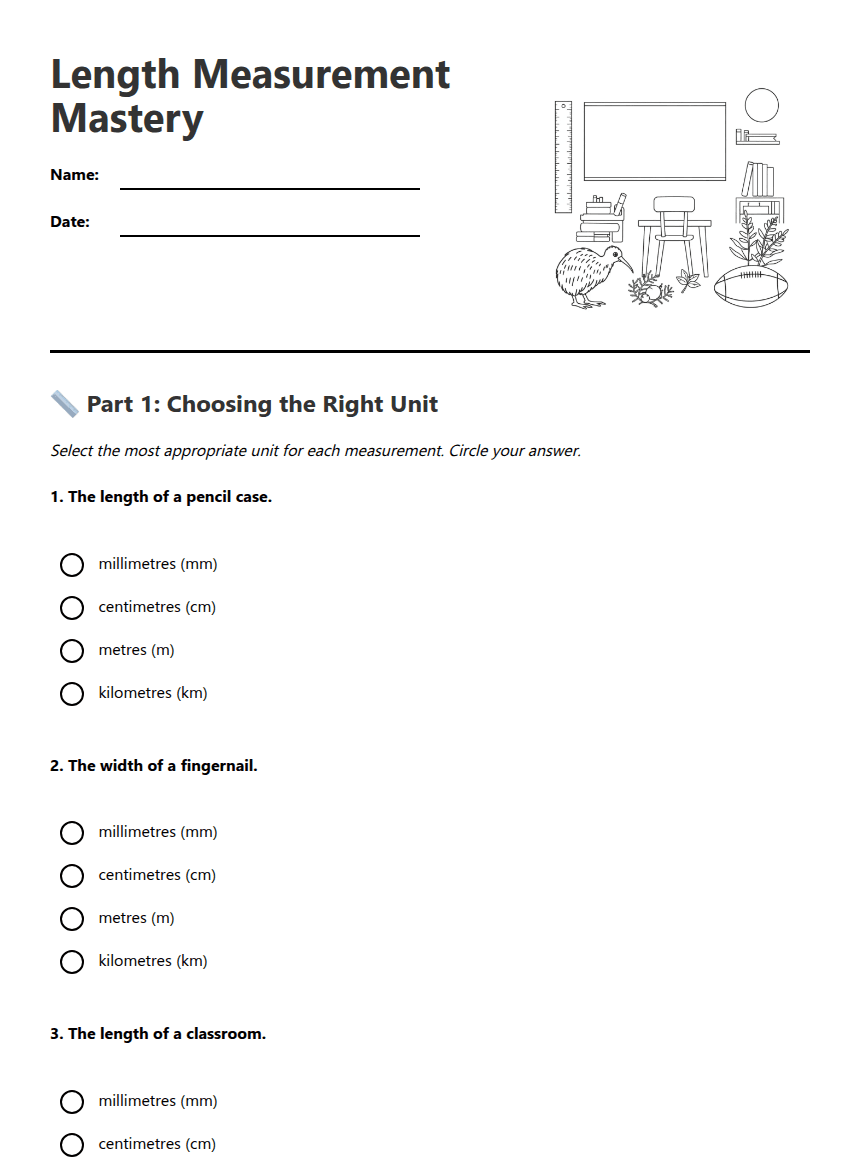 Length Measurement Mastery worksheet preview