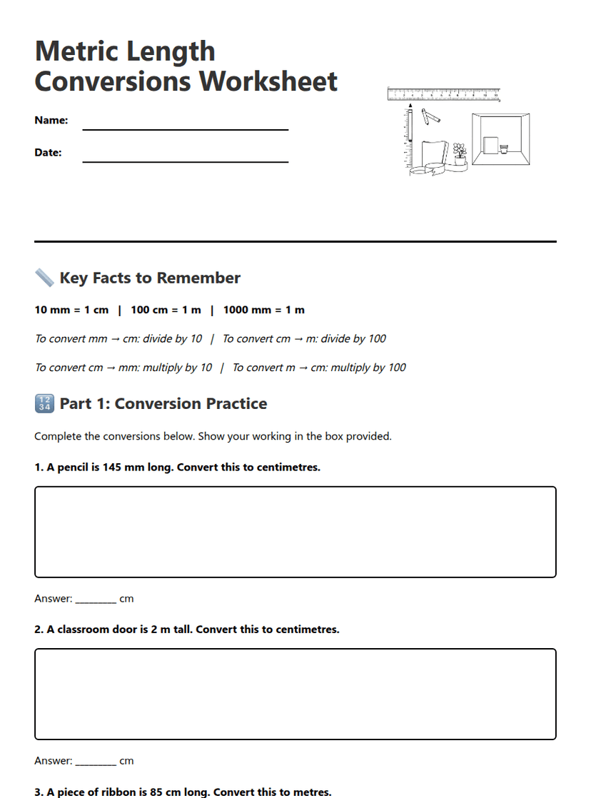 Metric Length Conversions Worksheet