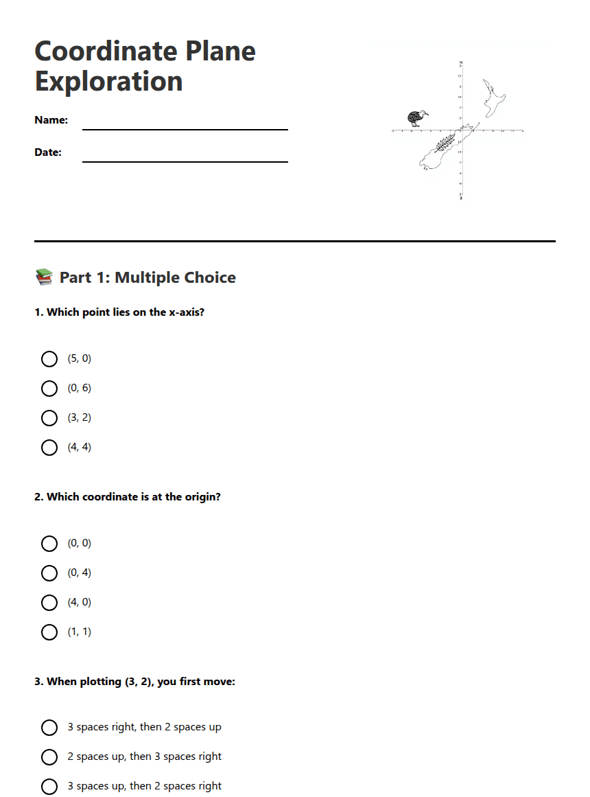 Coordinate Plane Exploration worksheet preview