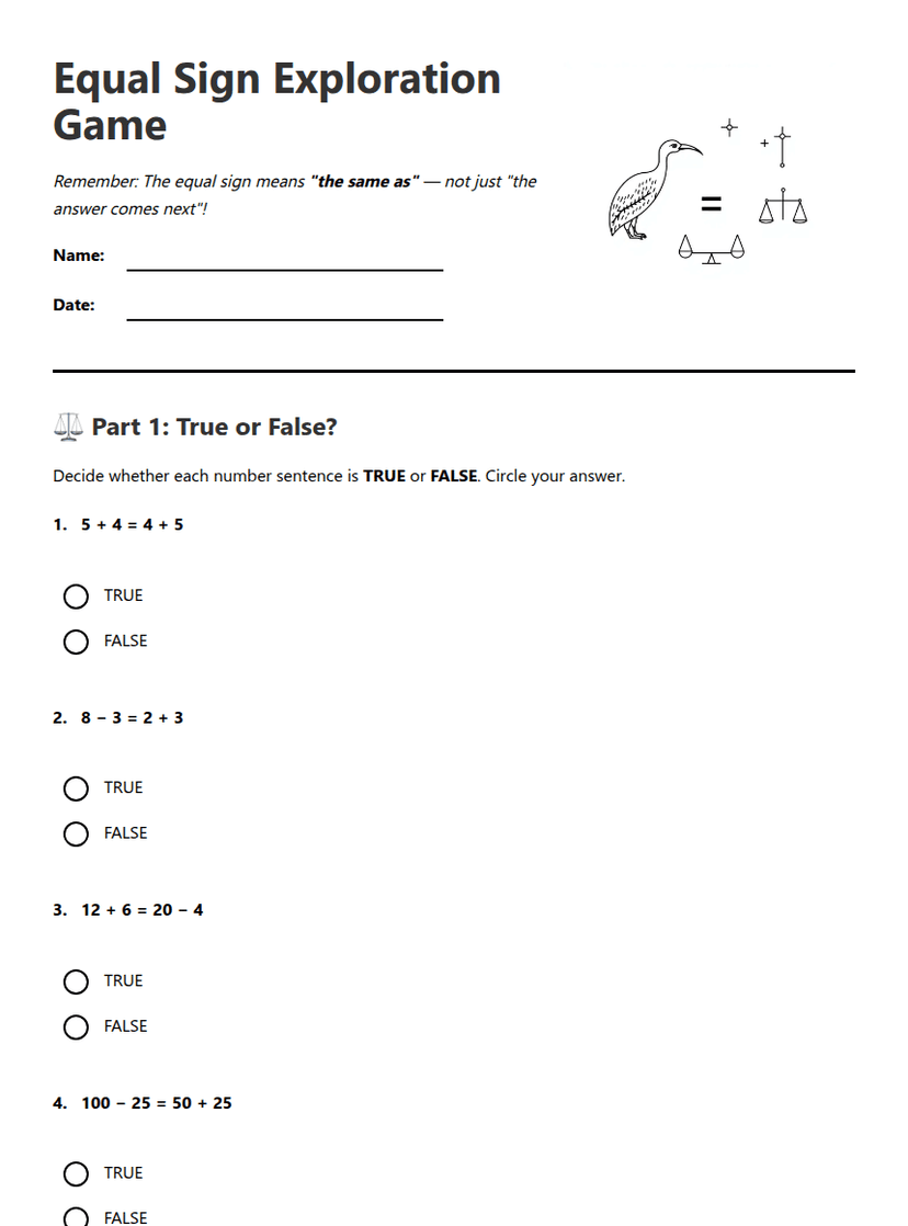 Equal Sign Exploration Game