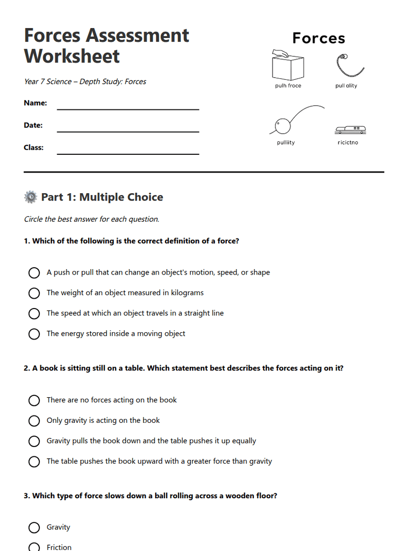 Forces Assessment Worksheet