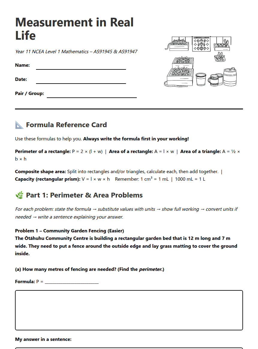 Measurement in Real Life worksheet preview