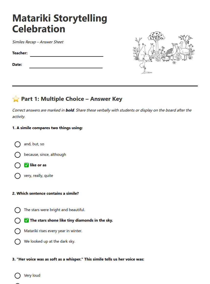 Matariki Storytelling Celebration worksheet preview