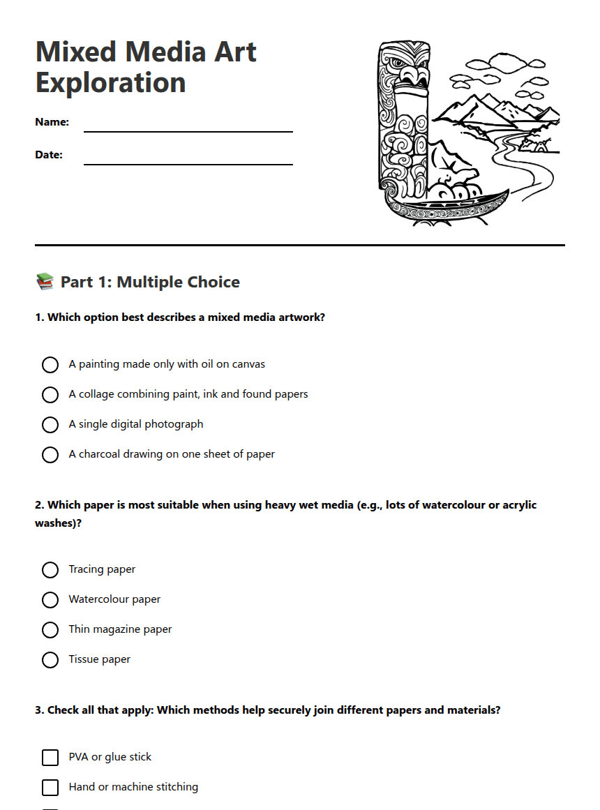 Mixed Media Art Exploration worksheet preview