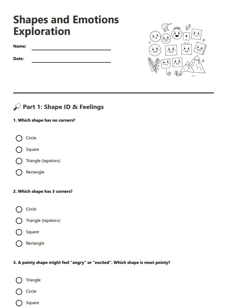 Shapes and Emotions Exploration worksheet preview