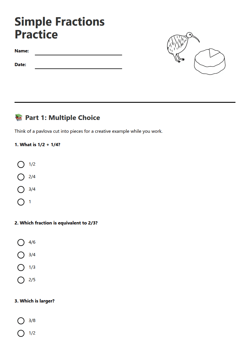Simple Fractions Practice worksheet preview