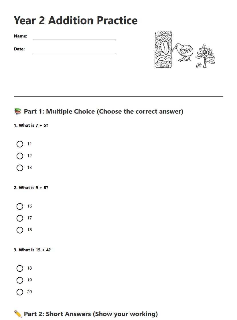 Year 2 Addition Practice