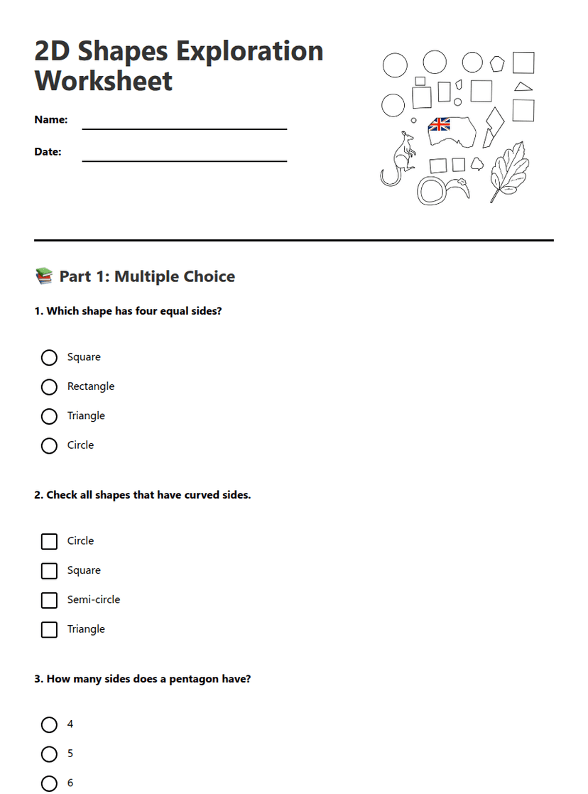 2D Shapes Exploration Worksheet