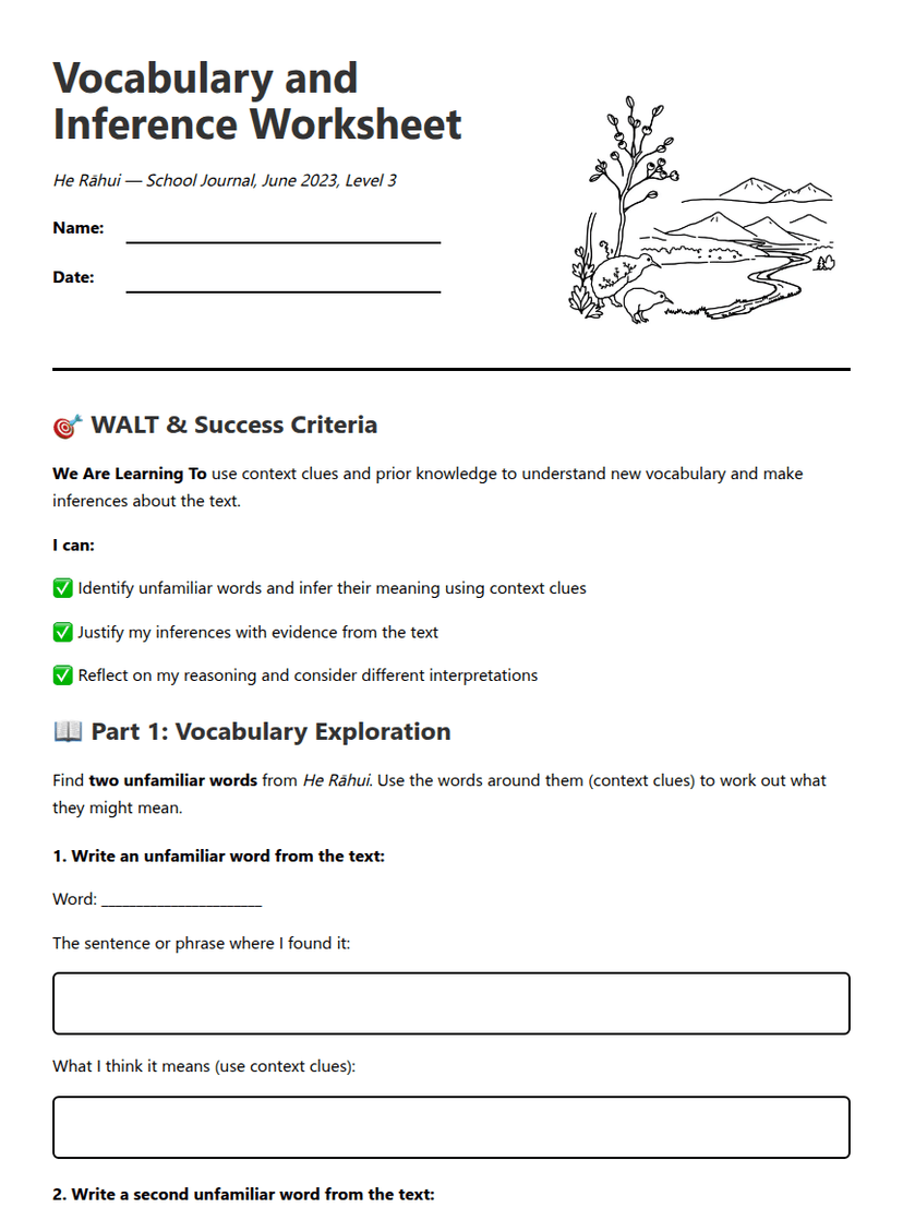 Vocabulary and Inference Worksheet