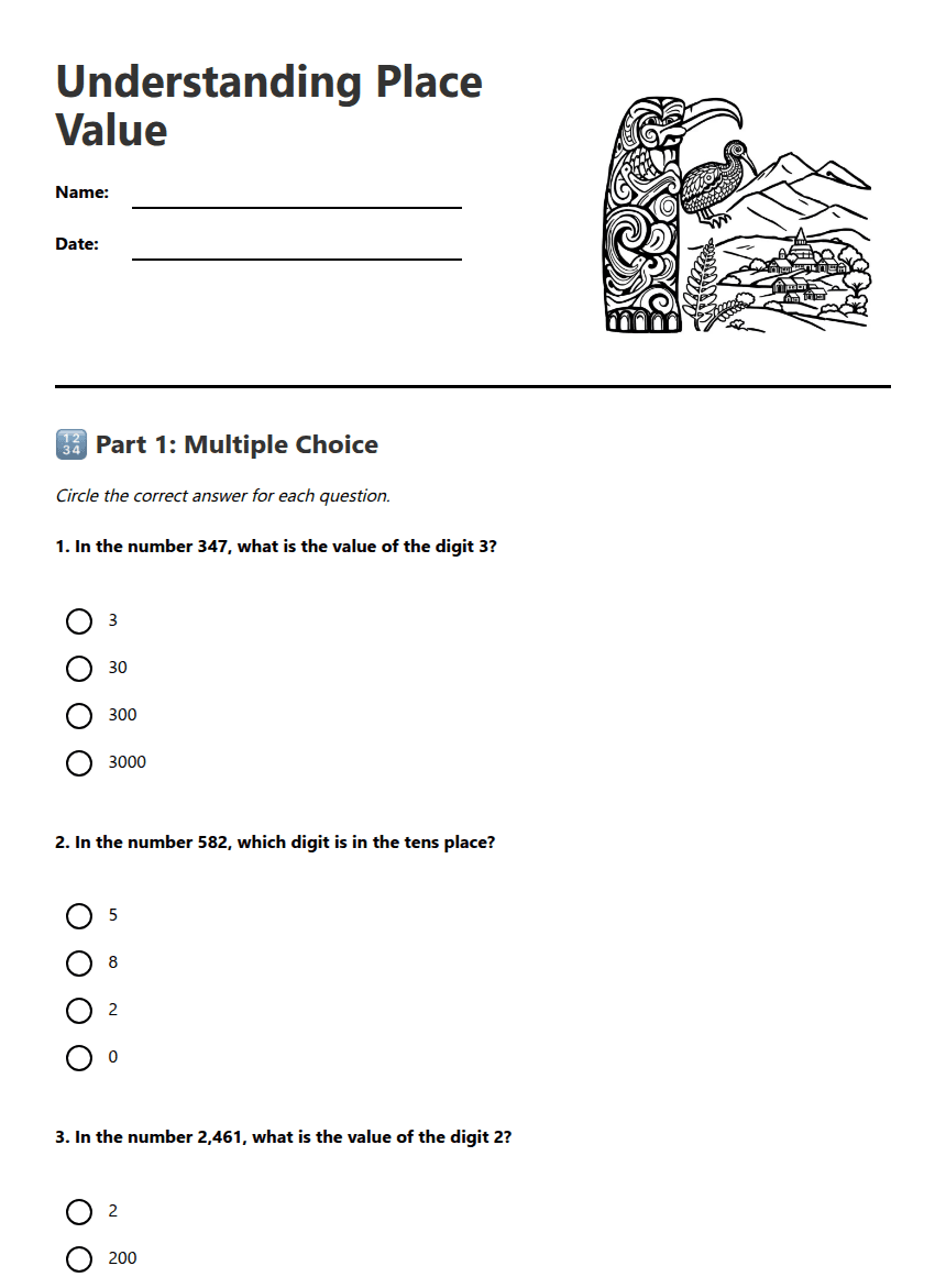 Understanding Place Value worksheet preview
