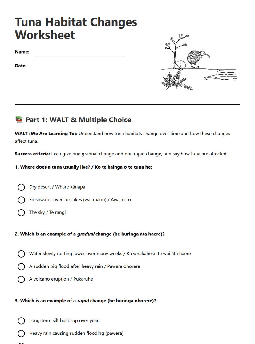 Tuna Habitat Changes Worksheet