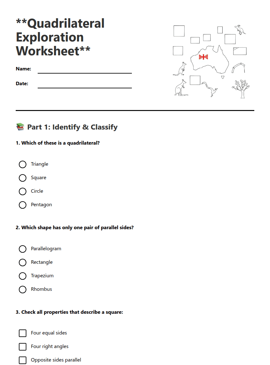 Quadrilateral Exploration Worksheet worksheet preview